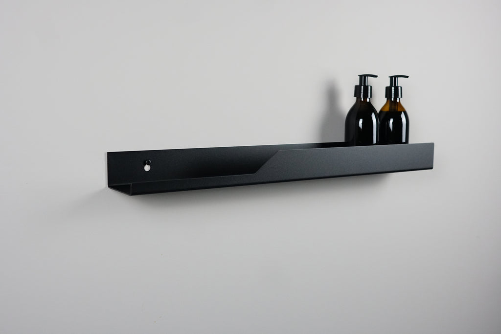 black bathroom shelf