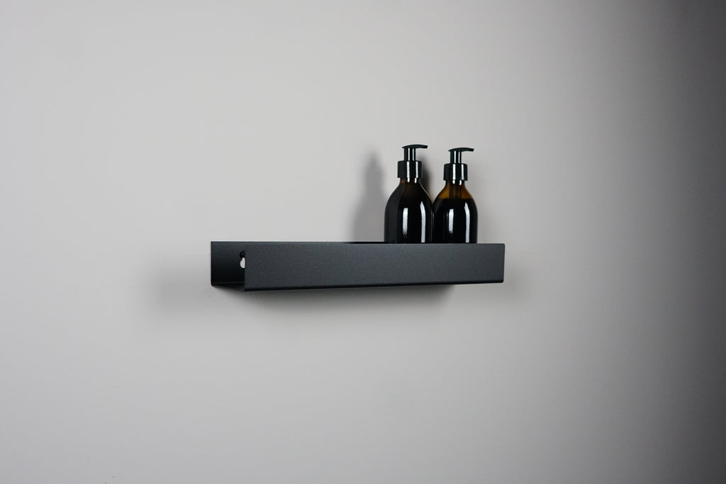 black bathroom shelf
