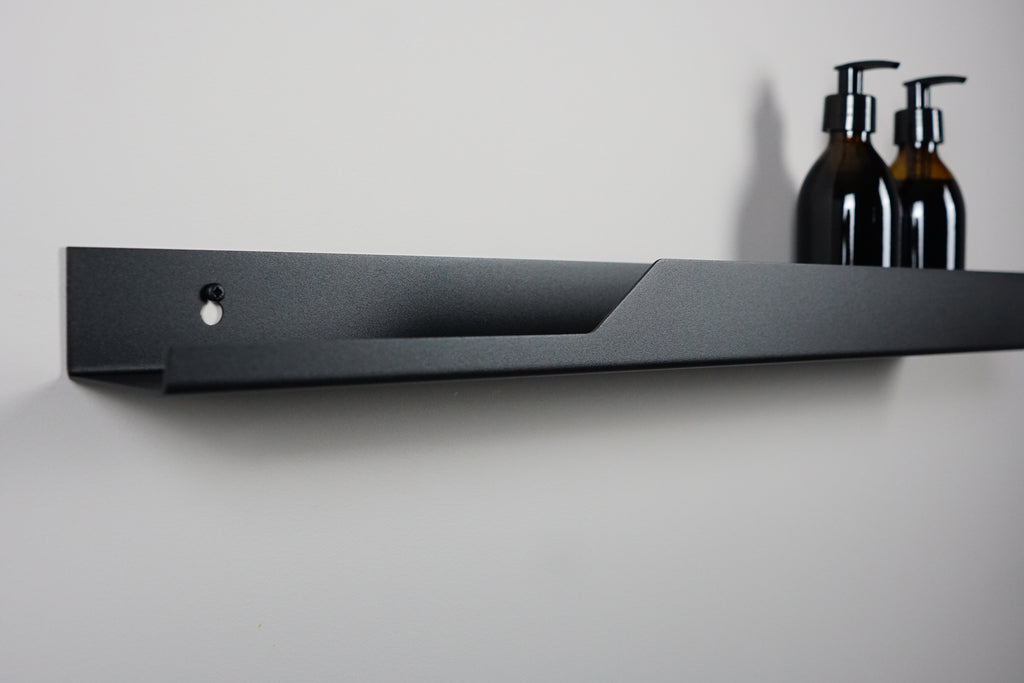 black bathroom ledge